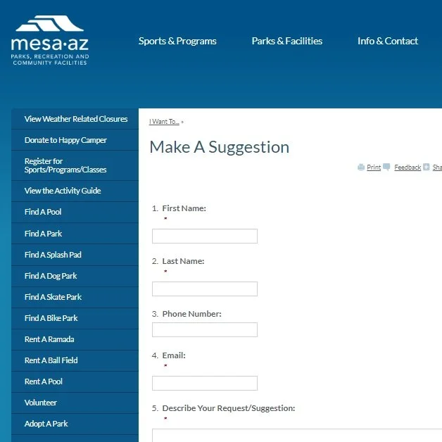 Mesa Parks, Recreation and Community Facilities: Make a Suggestion