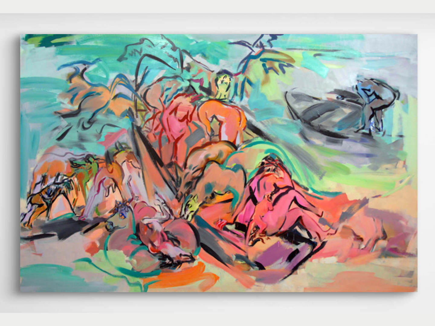 "Lost In The Harbor," 2021, oil on canvas, 90" x 140"