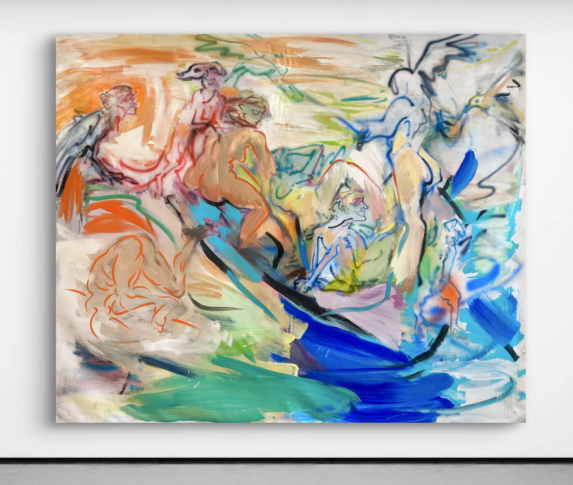 "Wheelers," 2025, acrylic and oil on canvas, 77" x 90"