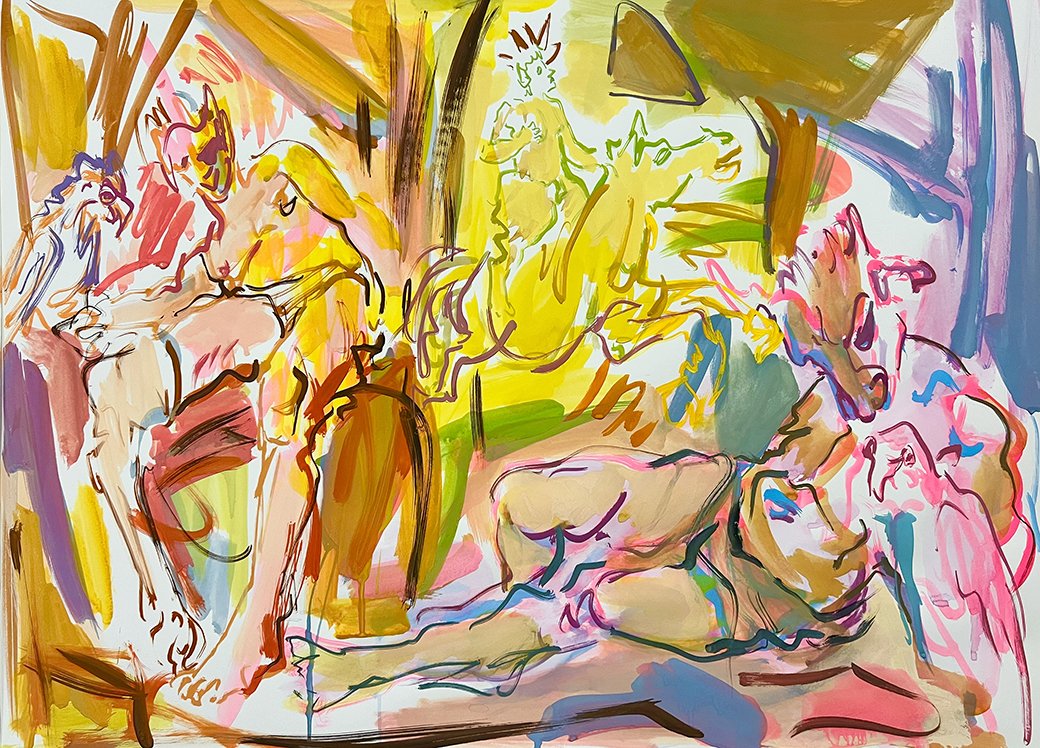 "Fallen," 2026, gouache on paper, 22" x 30"
