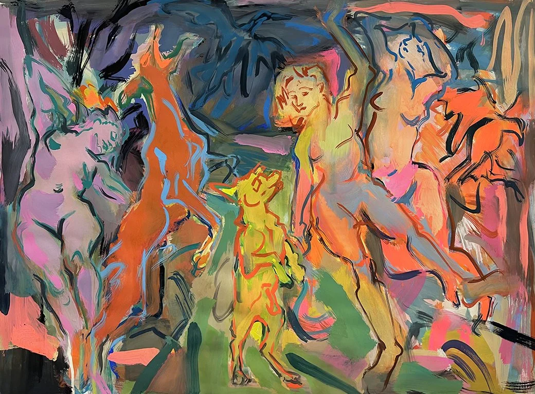 "Dreamtigers," 2025, gouache on paper, 22" x 30"