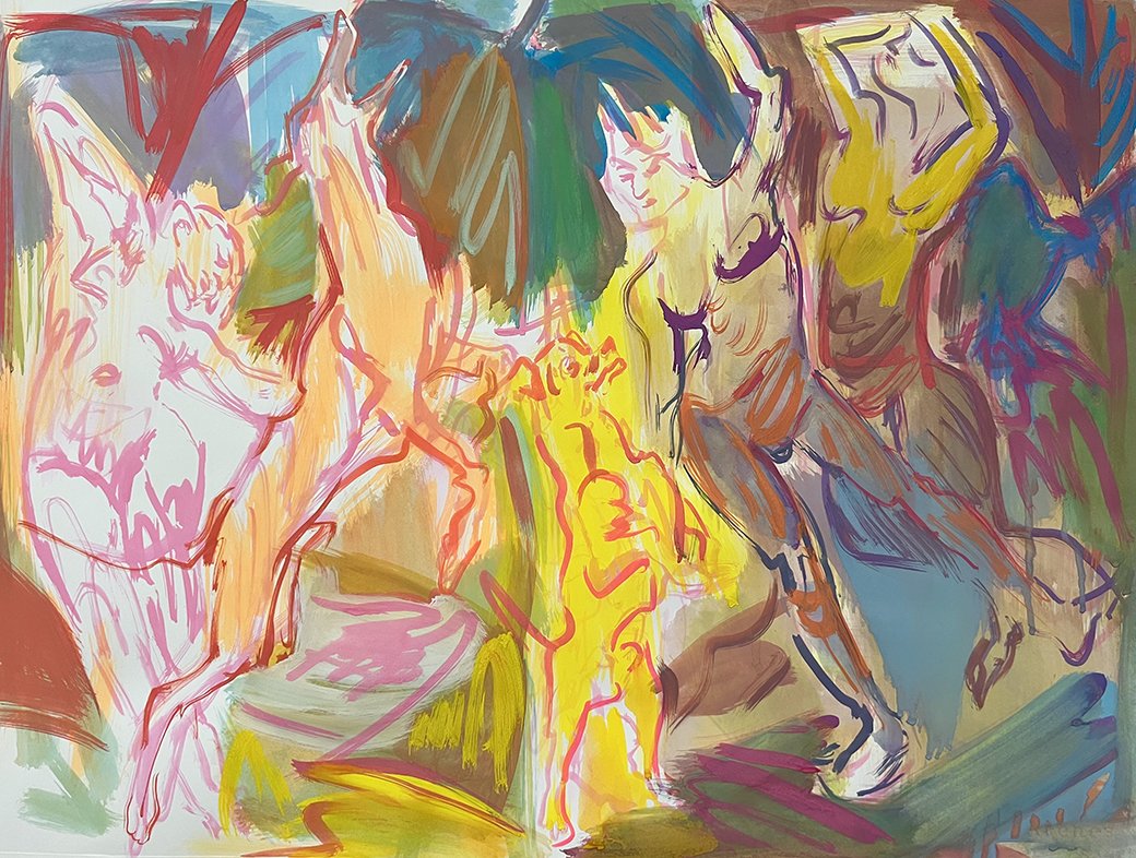 "Balance," 2026, gouache on paper, 22" x 30"