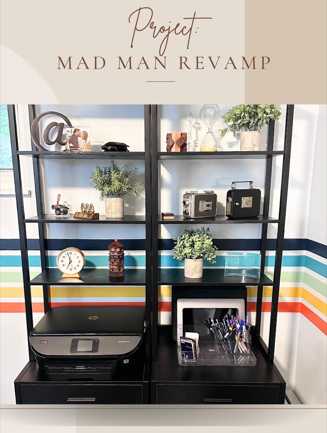 When a client says they want a fresh start, I get excited! 👏🏻👏🏻
This home office got a full refresh: new furniture, statement accents, a closet overhaul, and even a styled Zoom backdrop using some of his favorite personal decor.
Now it&rsquo;s a 