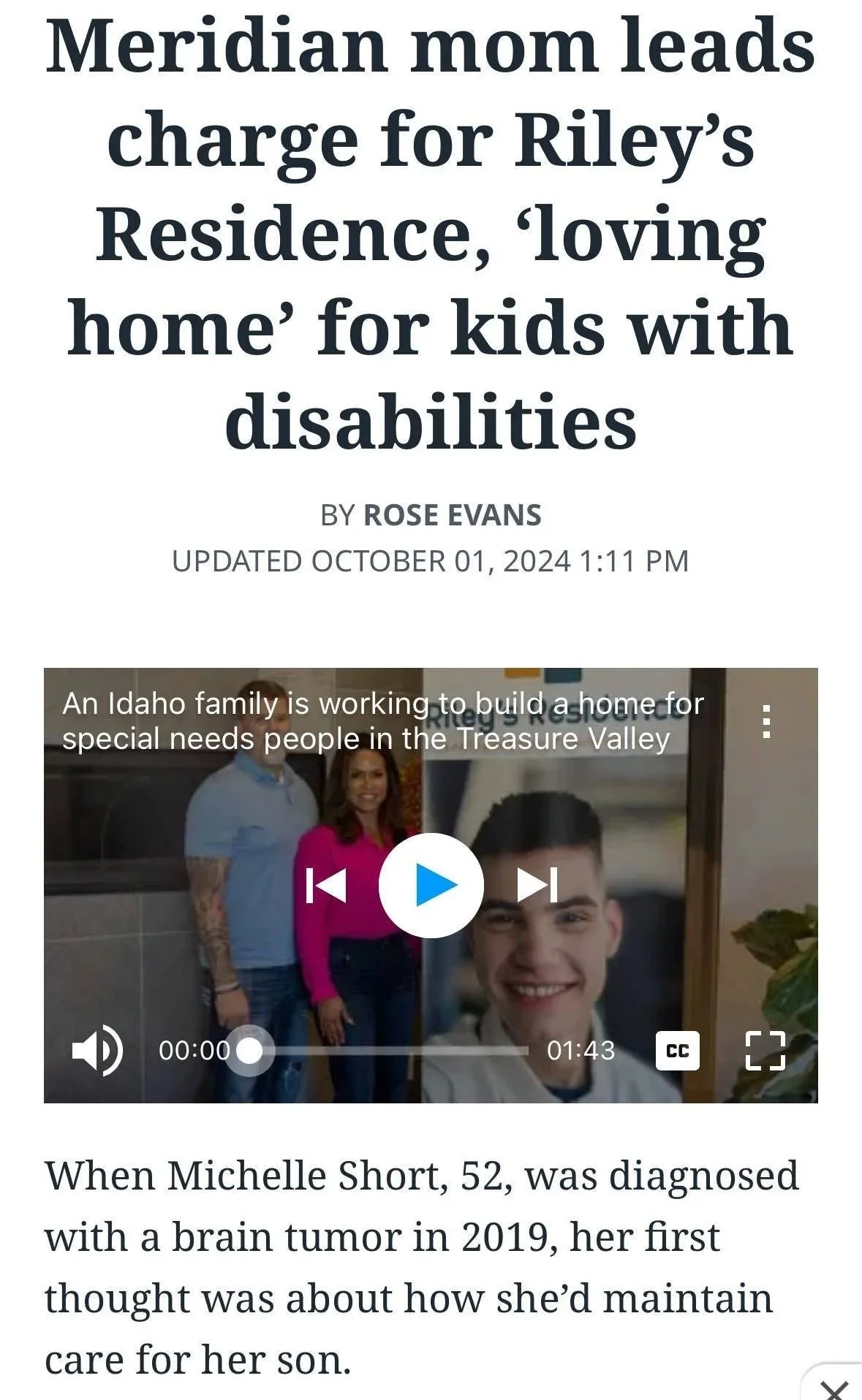 Idaho Statesman: Meridian Mom Leads Charge for Riley’s Residence