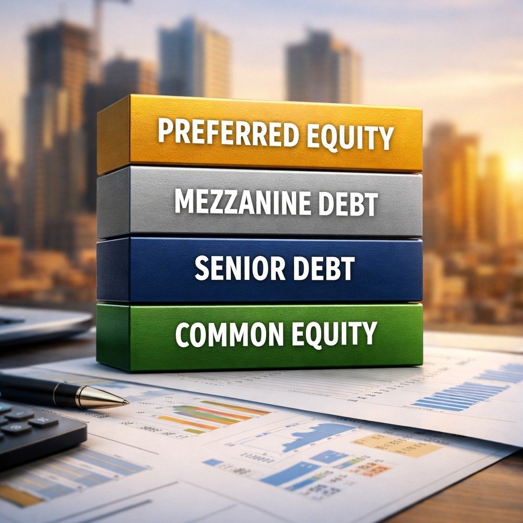 Most investors think in one layer:

&ldquo;Who&rsquo;s giving me the mortgage?&rdquo;

Sophisticated investors think in stacks:

Senior debt
Mezzanine
Preferred equity
Common equity

When you understand structure, you unlock projects that others can&
