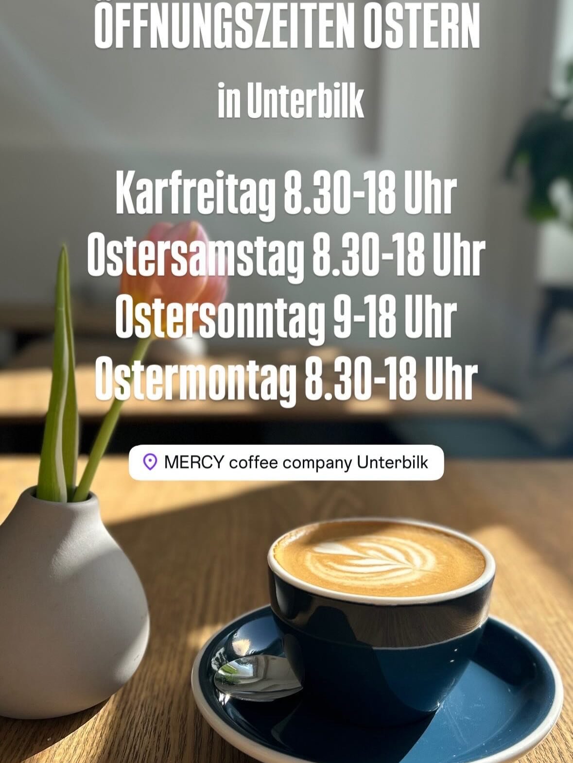 Wir freue uns darauf die Ostertage mit euch zu verbringen 🐣
Wir habe an beiden Standorten jeden Tag ge&ouml;ffnet ☕️