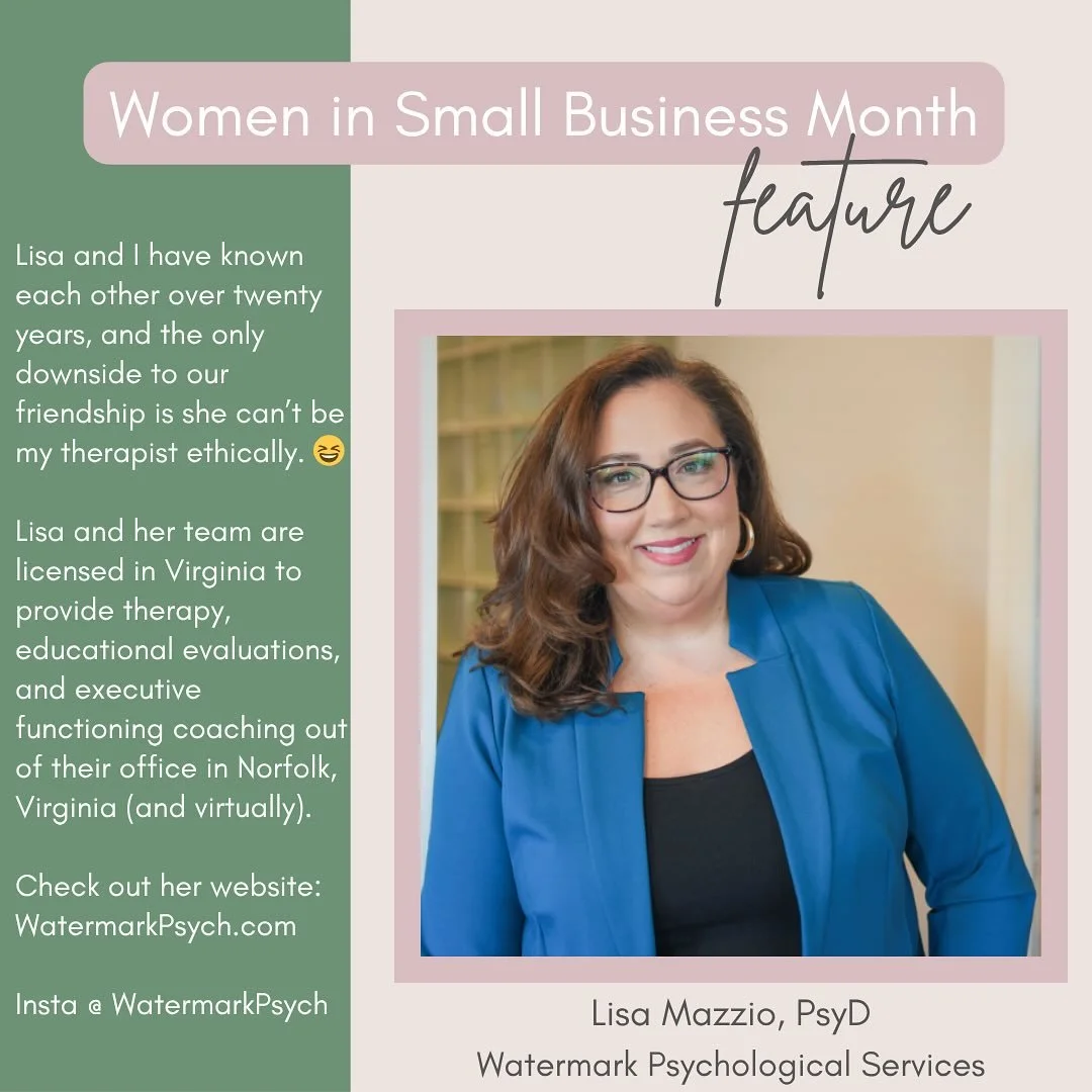 #womeninsmallbusiness #therapy edition! Meet @lisamazzio from @watermarkpsych - based out of #norfolk #womeninbusiness #womensupportingwomen