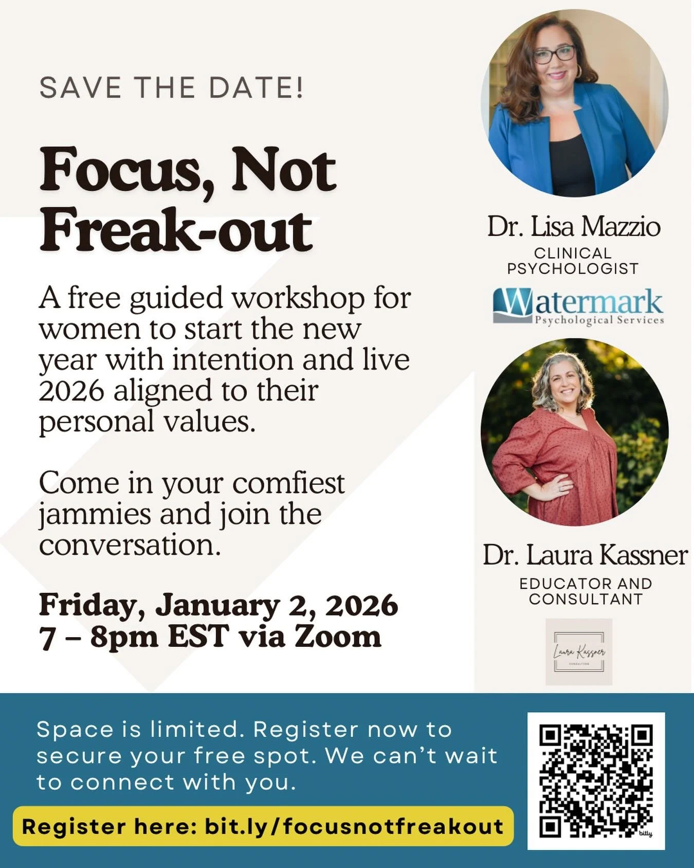 Making the registration link a bit more prominent. It&rsquo;s our first event! We are teaming up with the amazing Dr. Lisa Mazzio, Clinical Psychologist, for a time of rest, reflection, and values-centered visioning for the new year. No resolutions o