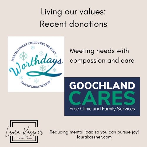Latest blog on how we&rsquo;ve directed profit sharing at the end of 2025. Please read more about these amazing organizations: @goochlandcares and @worthdays at LauraKassner.com/blog.  We not only support our clients, but we contribute to meaningful 