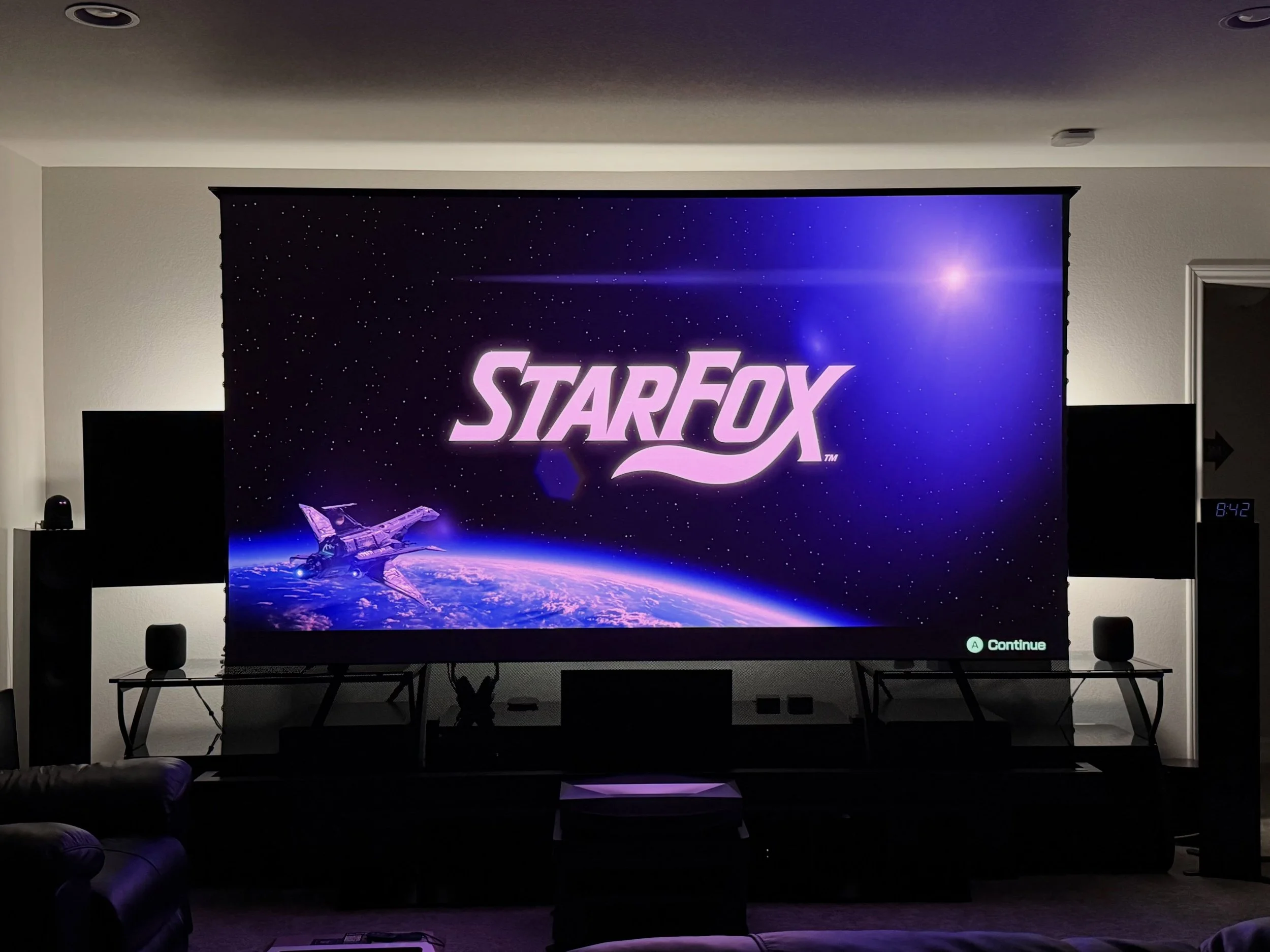 What I would have gave to play Starfox 64 on a 130 inch screen as a kid. 😮&zwj;💨🤤 Let&rsquo;s see how the new game is! @nintendoamerica #nintendo #starfox #starfox64 #switch2