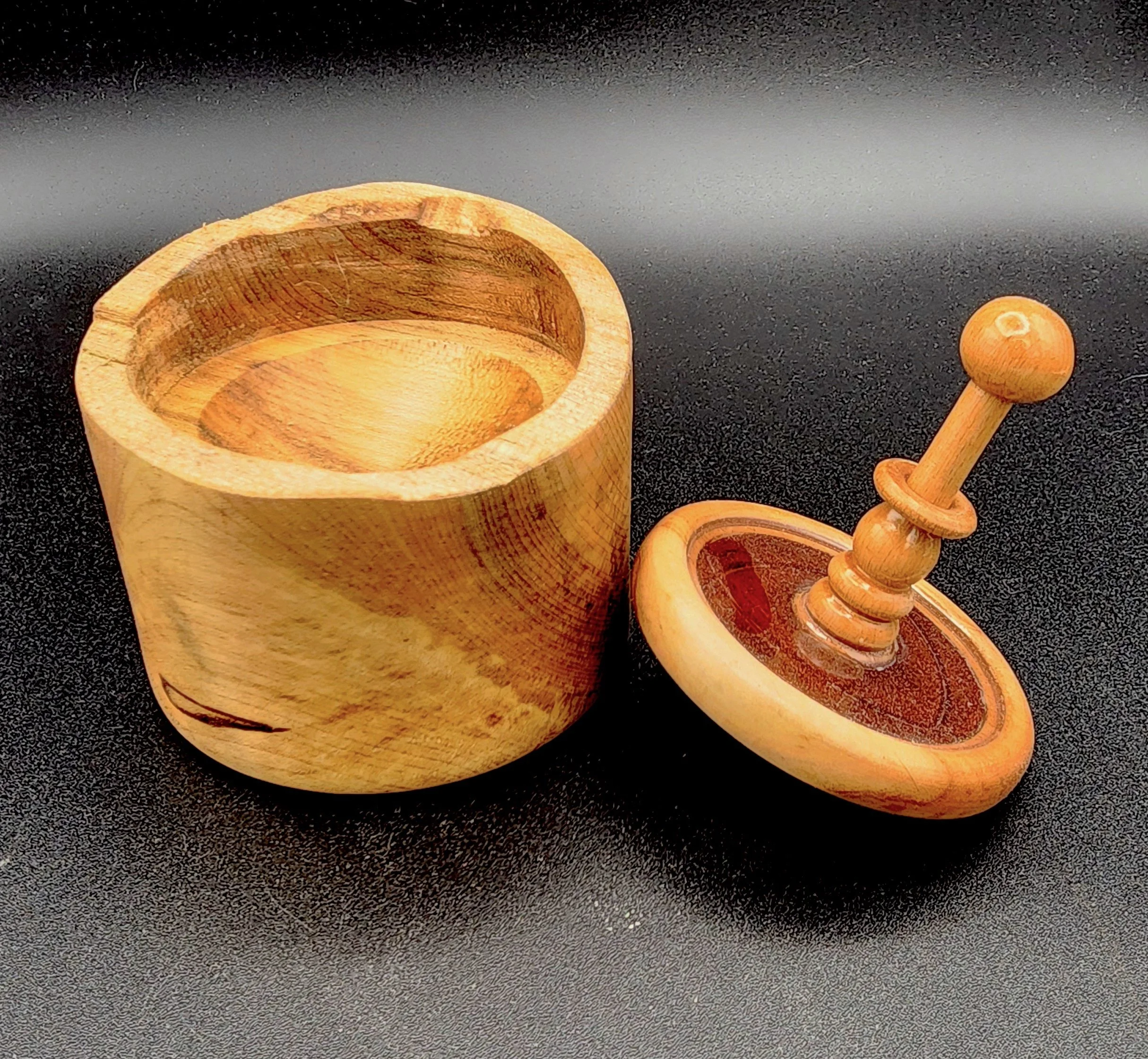 4 in Maple burl_Padauk and resin desktop fidget Top with captured ring_open.jpg