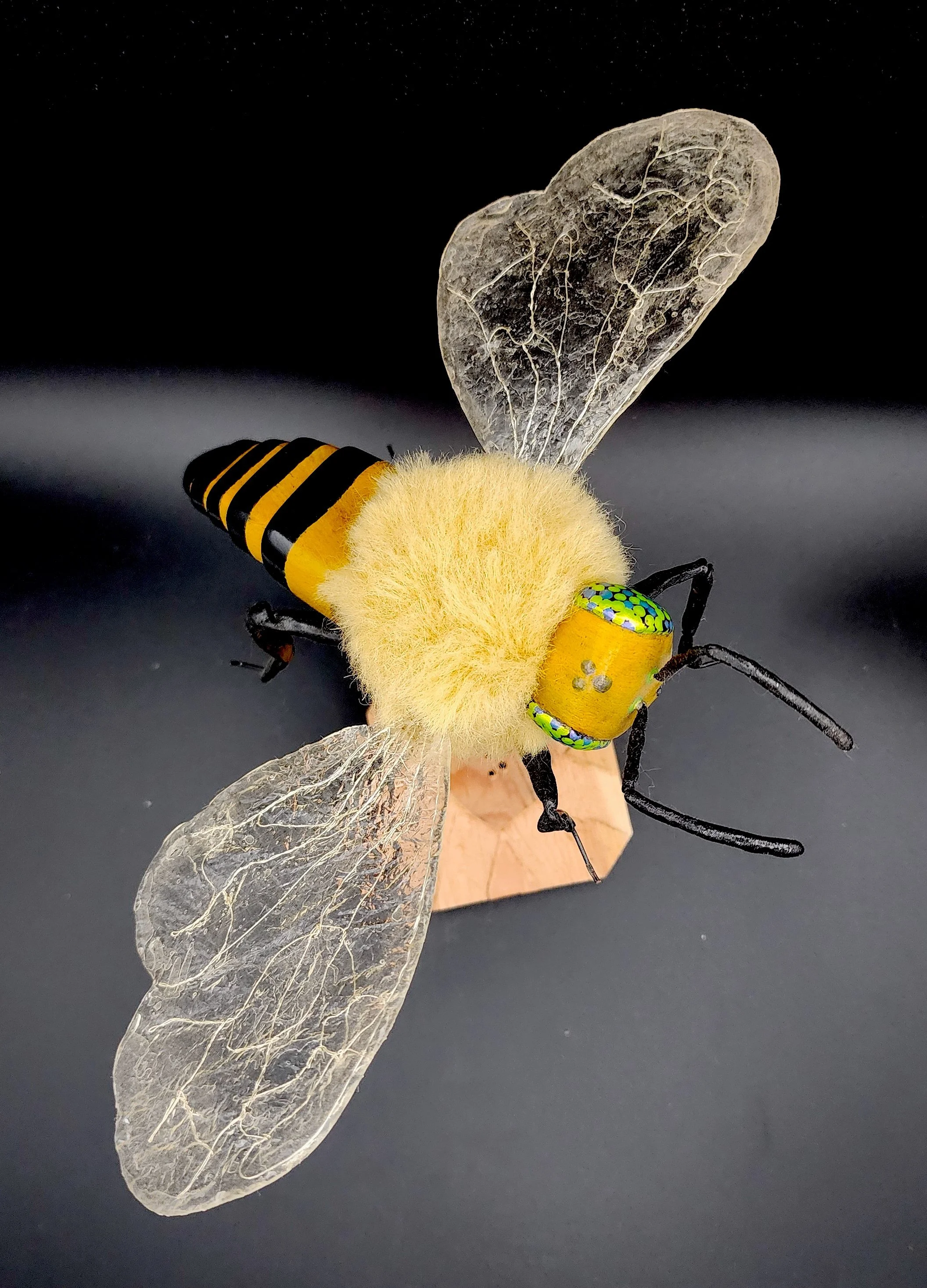 %22Honeybee%22 10 in Honey Locust mixed media sculpture_overhead view.jpg