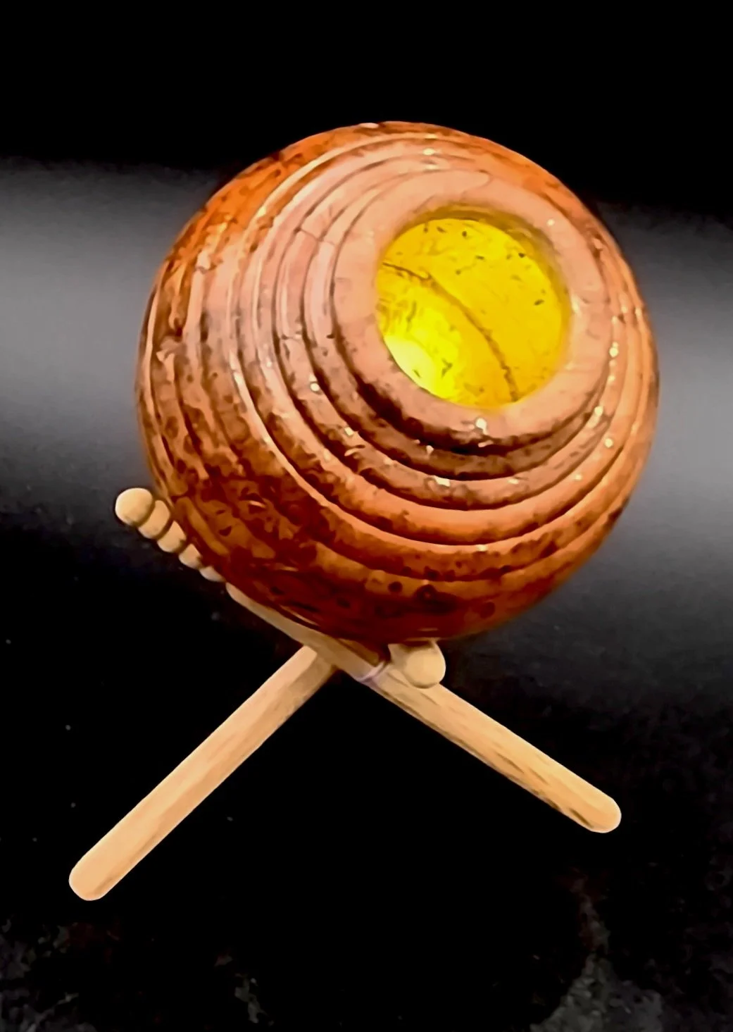 %22Fayrie Jar%22 3 x 4 in Cherry burl and 22 kt gold leaf_oblique view.jpg