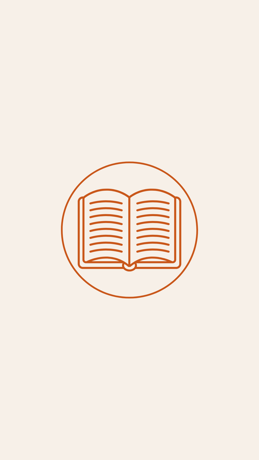 Simple line drawing of an open book within a circle on a light background.