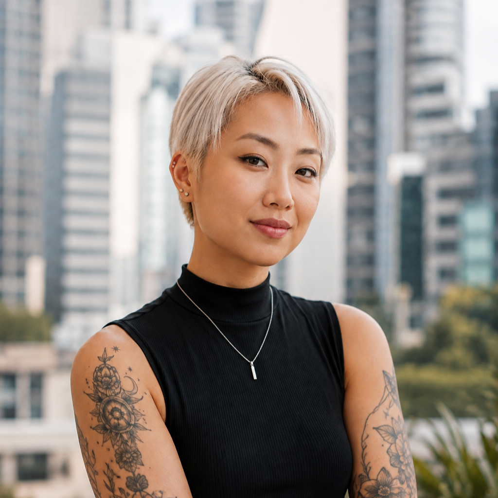 Image of an asian female in the city after a BDSM and kink counselling session at Unicorn Care in Central Bangkok, Thailand