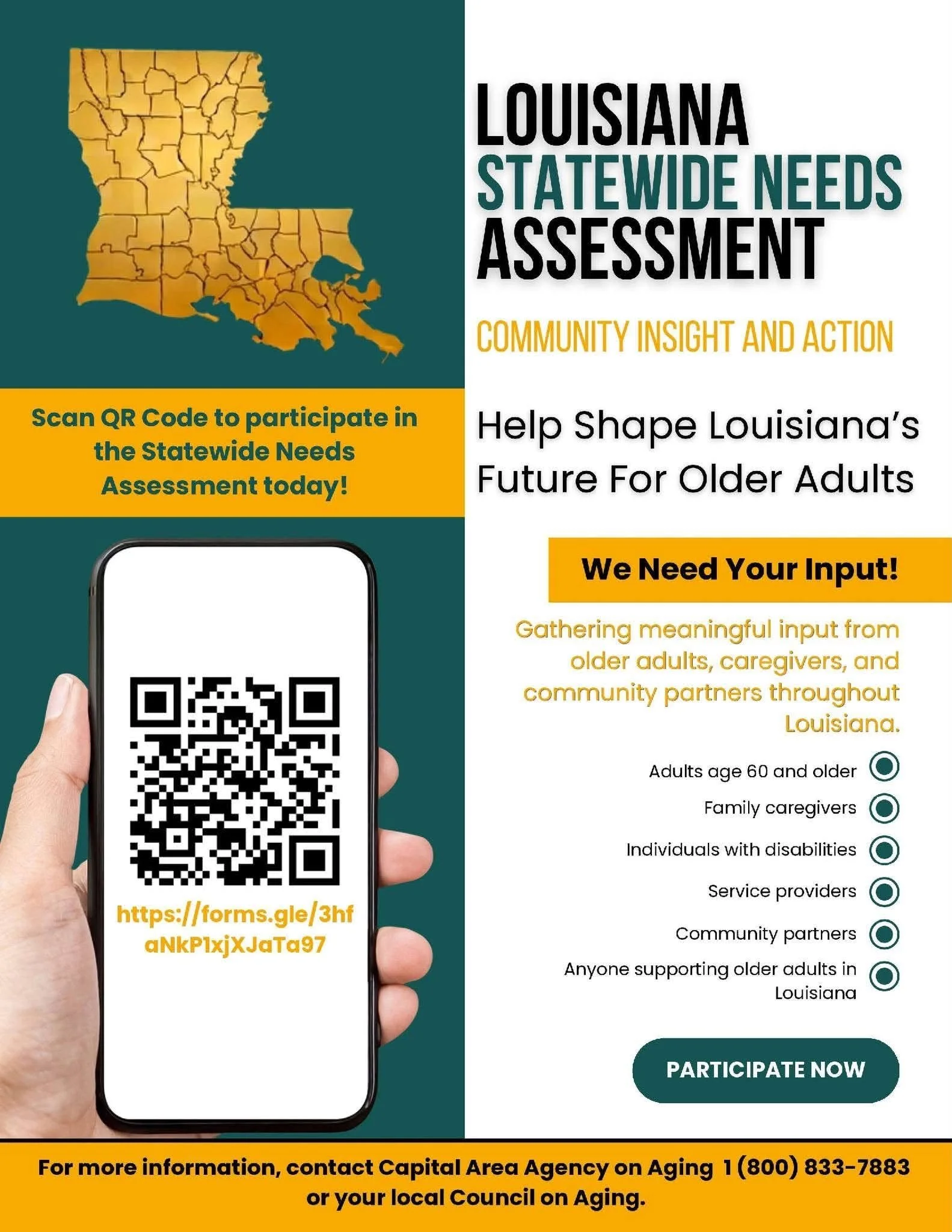 Help Share Louisiana’s Future For Older Adults. Scan the QR code to complete the survey.