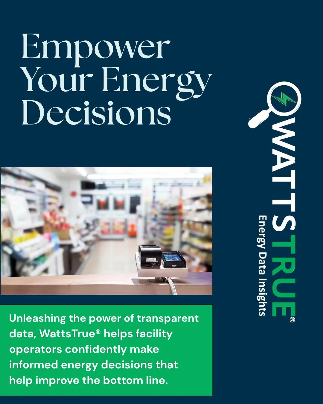 Convenience Stores Run 24/7. Keep your margins from running away.

Cooling systems drive energy costs in c-stores.  WattsTrue&reg; provides key energy insights using your own energy data to help operators control cooling cycles, detect performance dr