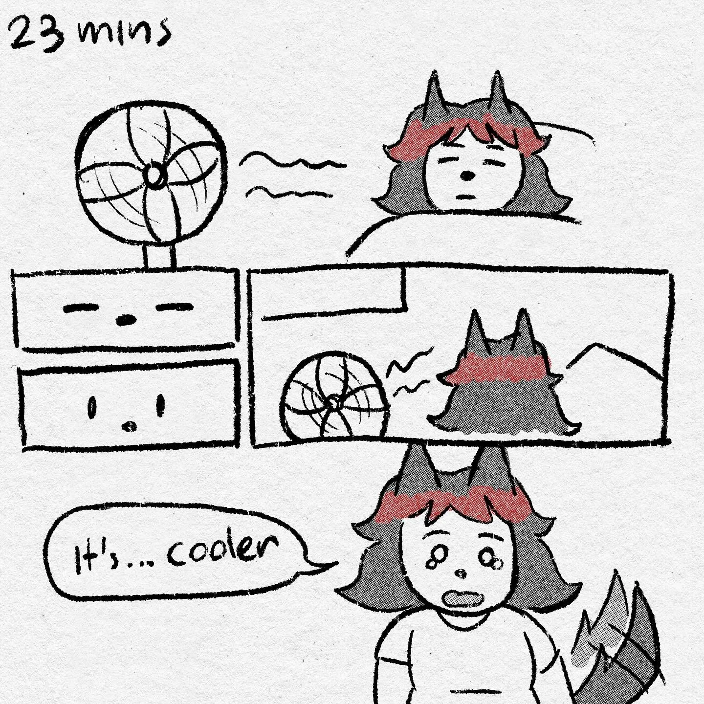 23 mins of reminding myself hope is on the horizon&hellip; #gentlecomicshabit 

Image description: A werewolf with red streaked hair sleeps in front of a fan. He opens his eyes and looks out the window. With tears in his eyes as his tail wags, he mur