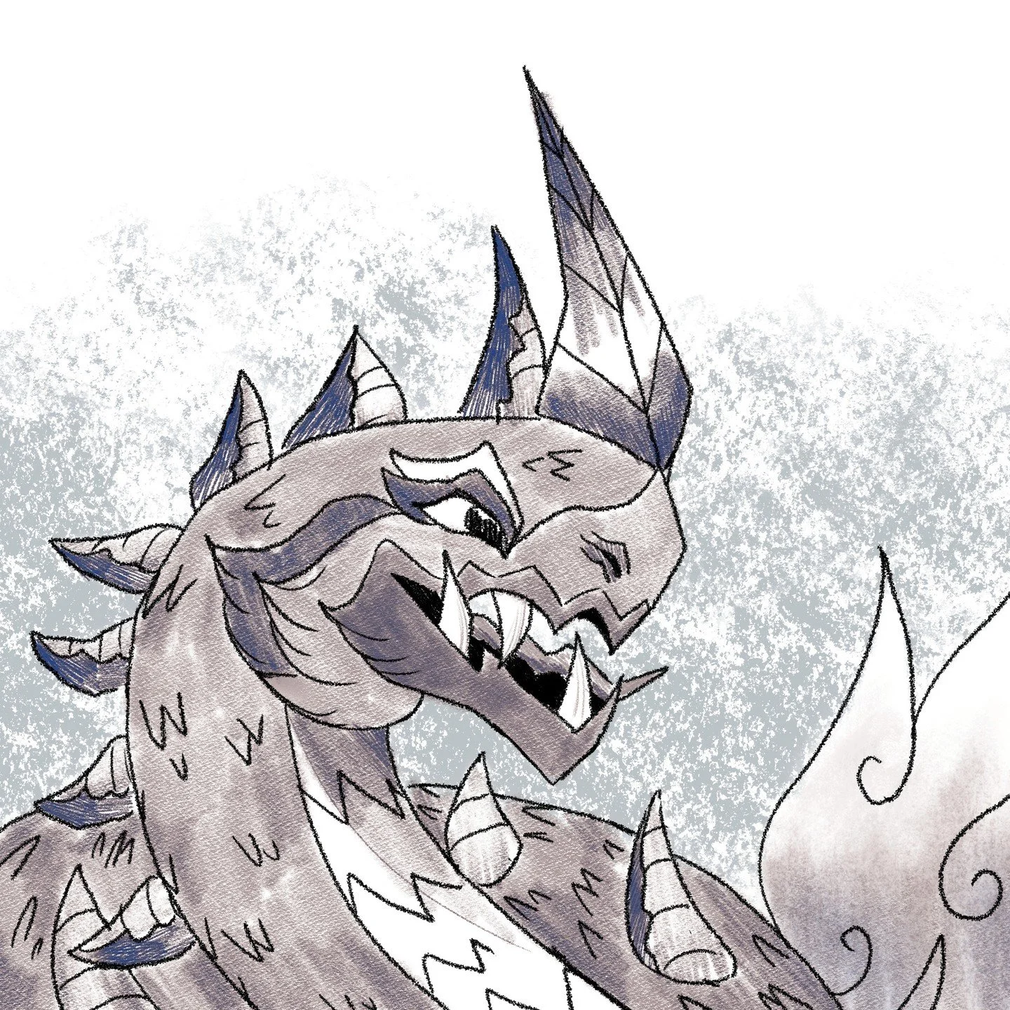 payanak 🐉

image description: A digital graphite illustration of a payanak, which is a large, horned serpent with a billowing tail and a ferocious smile. End description
--
#thai #thailand #dragon #fantasy #dnd #illustration