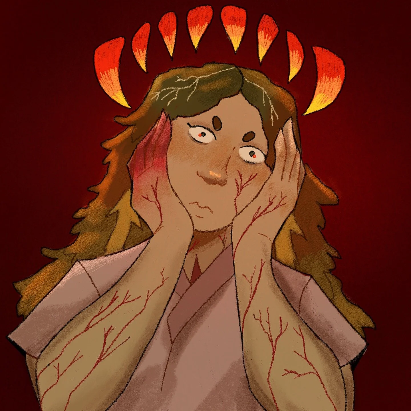 🍽️ why do you hunger, sister baechu? 🍽️

fanart of jun @/_pysics on twitter's judith baechu! 

image description: Judith Baechu, a kimchi person with fermenting cabbage hair, looks at the camera with a dazed expression as she cups her head in her h
