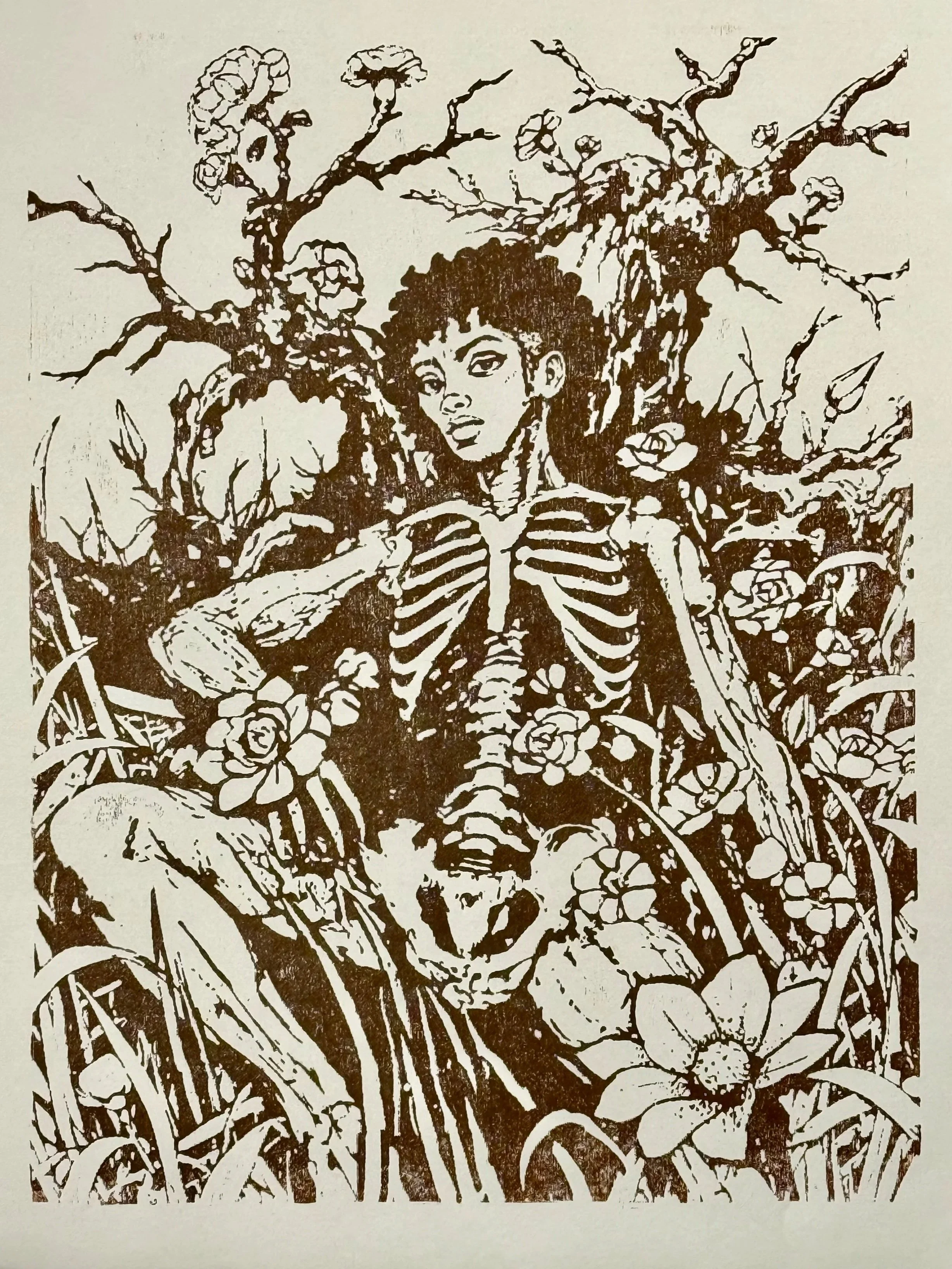 And you'll find a way to take what's left., 2025,
woodblock print, 
16”x12”