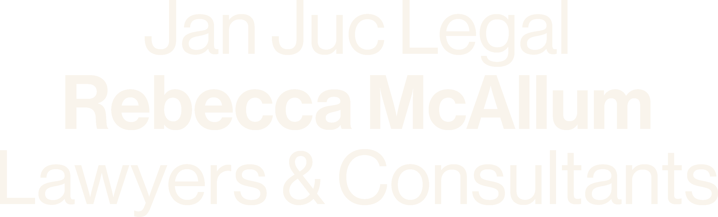 Text graphic with the names Jan Juc Legal, Rebecca McAllum Lawyers & Consultants in large white font on a black background.