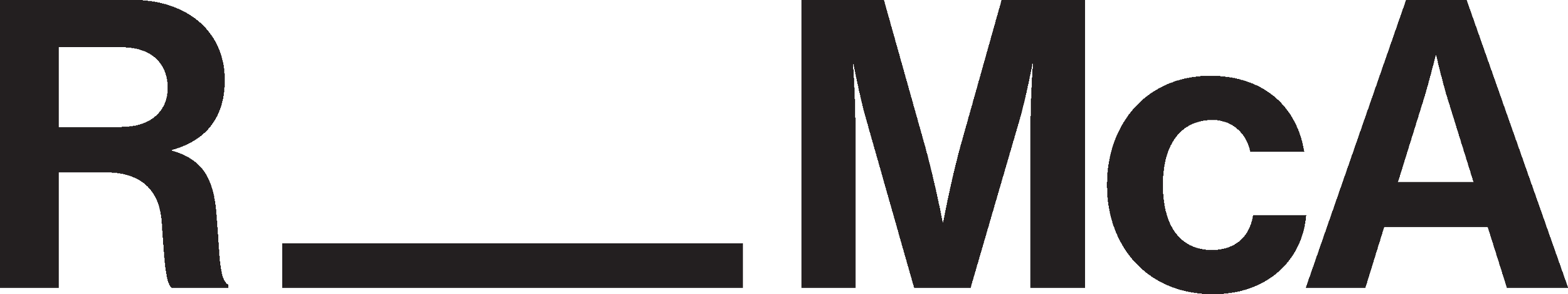 The image shows the letters 'B MC A' in large black font, with the words 'B' and 'MC A' displayed on either side of a horizontal line.