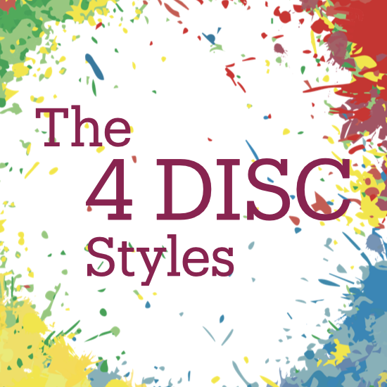 Colorful splash background with the text 'The 4 DISC Styles' in large purple font.