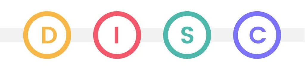 The letter D, I, S & C in a horizontal row