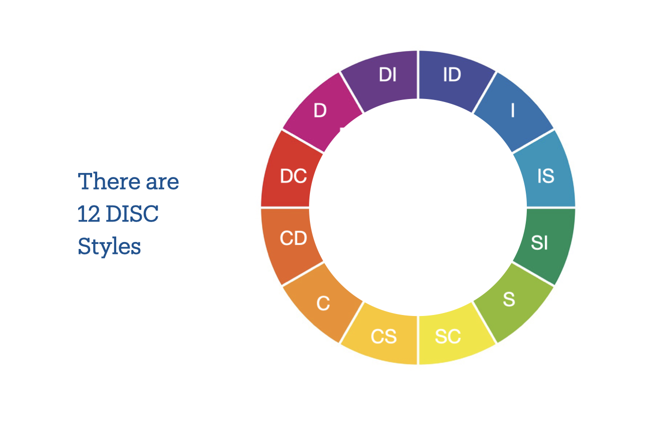 a colourful circle with the 12 DISC styles represented around it.