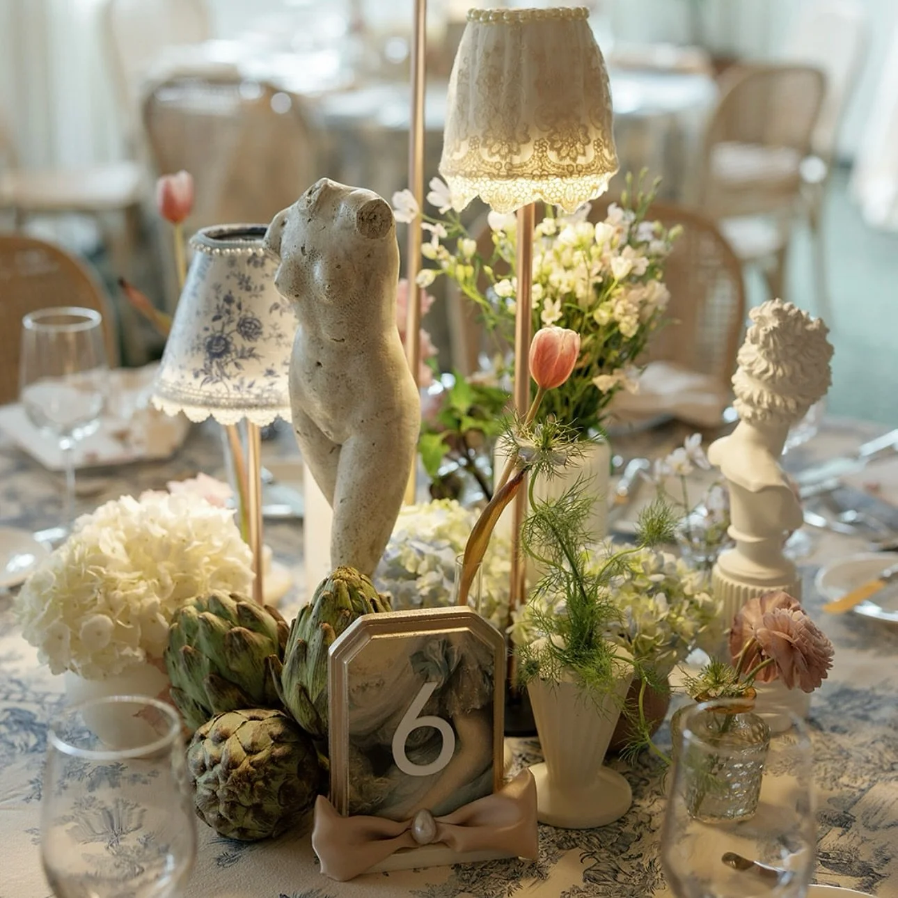 M+M 💘
We got to take a little break from Beige. Not that theres anything wrong with classic, but designing and staging these unique centerpieces with floral, produce, props, custom lamps, vessels, menus and table numbers to satisfy the couple&rsquo