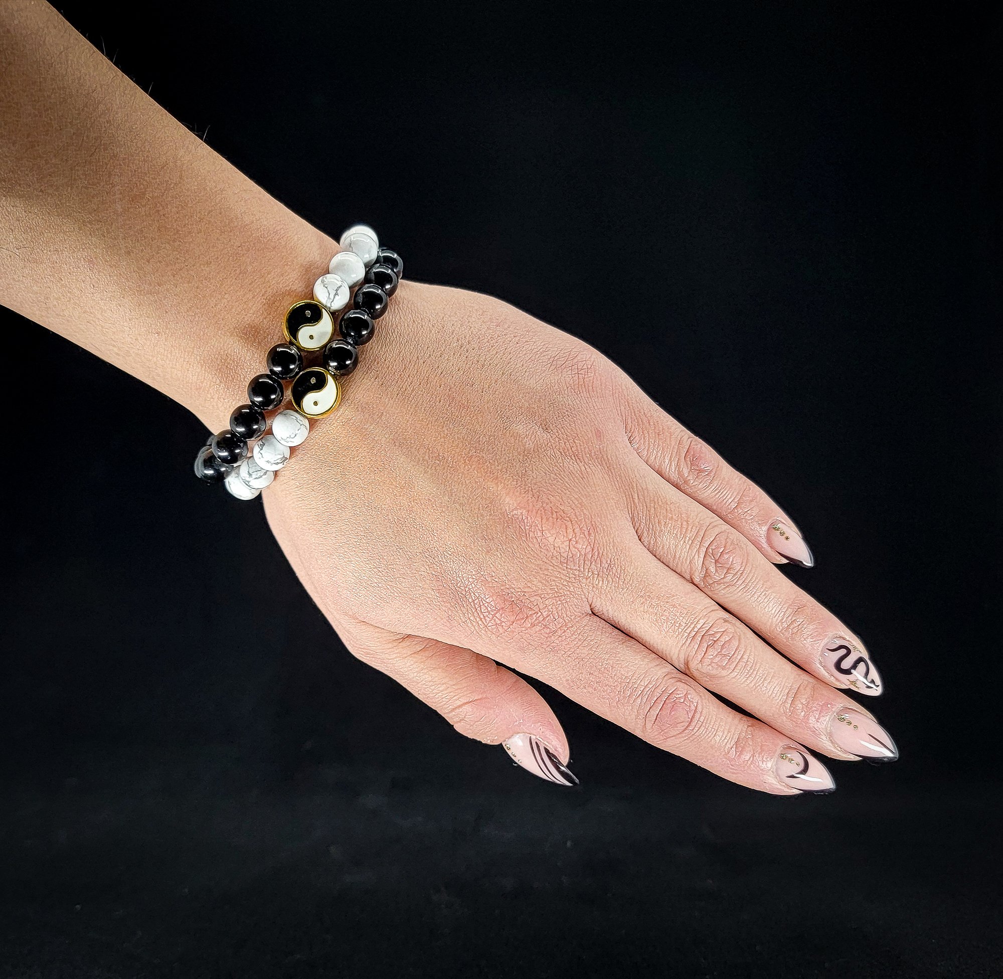 Yin Yang Howlite and Obsidian 8mm