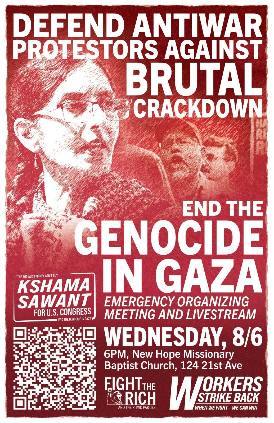 Defend Antiwar Protesters from Brutal Crackdown! End the Genocide in Gaza! Meeting @ New Hope Missionary Baptist Church (Central District, Seattle)