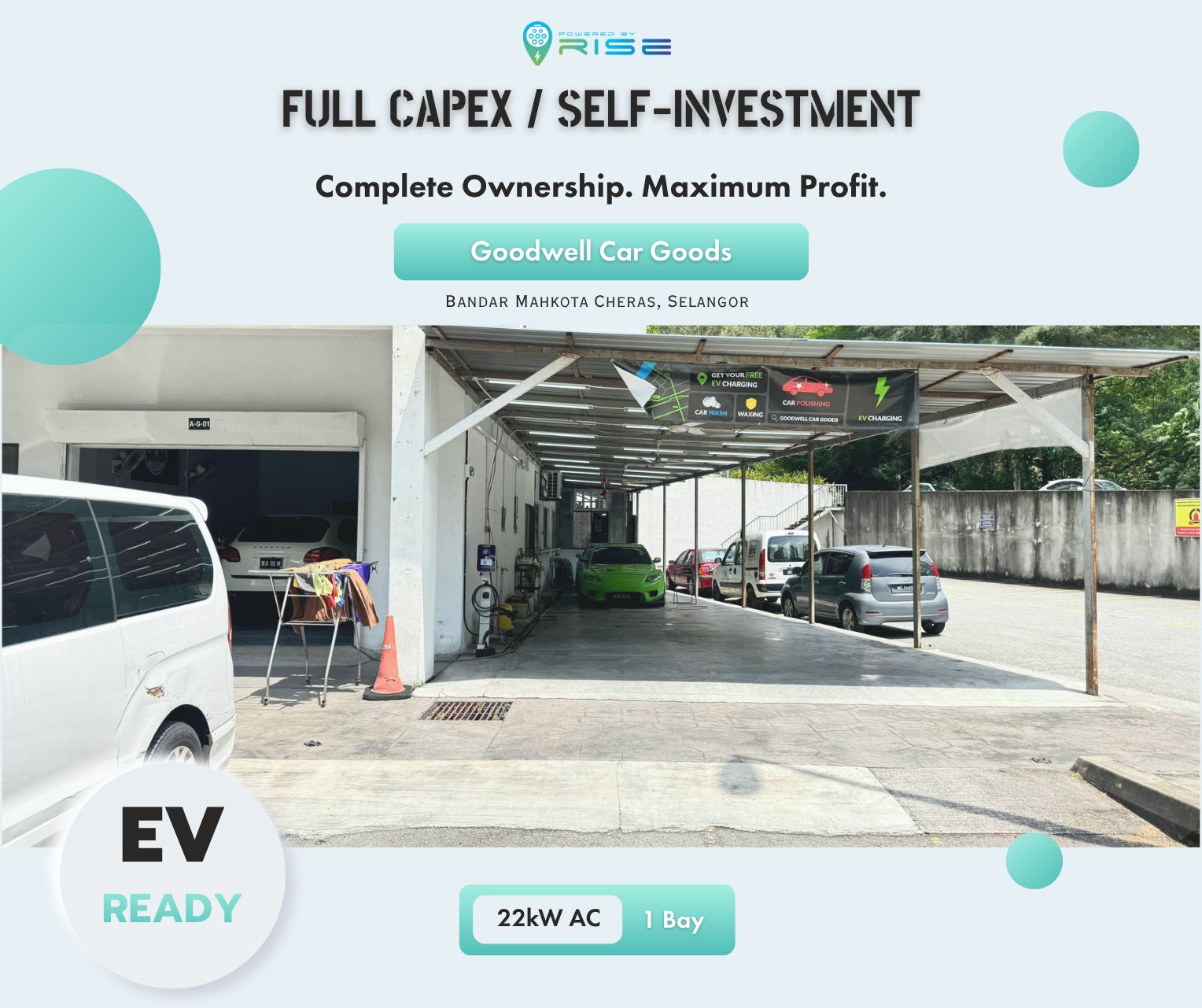 Powered by RISE EV Charging Station at Goodwell Car Goods