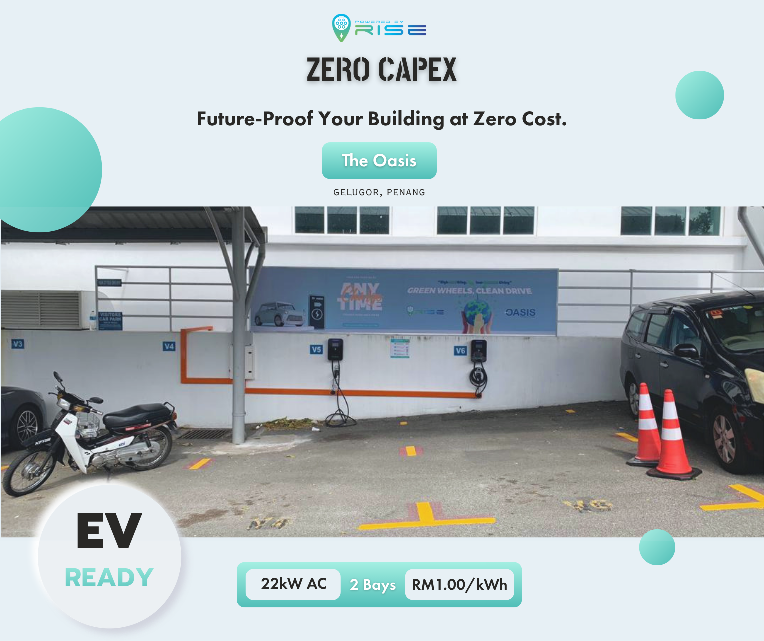 Powered by RISE EV charging station at The Oasis