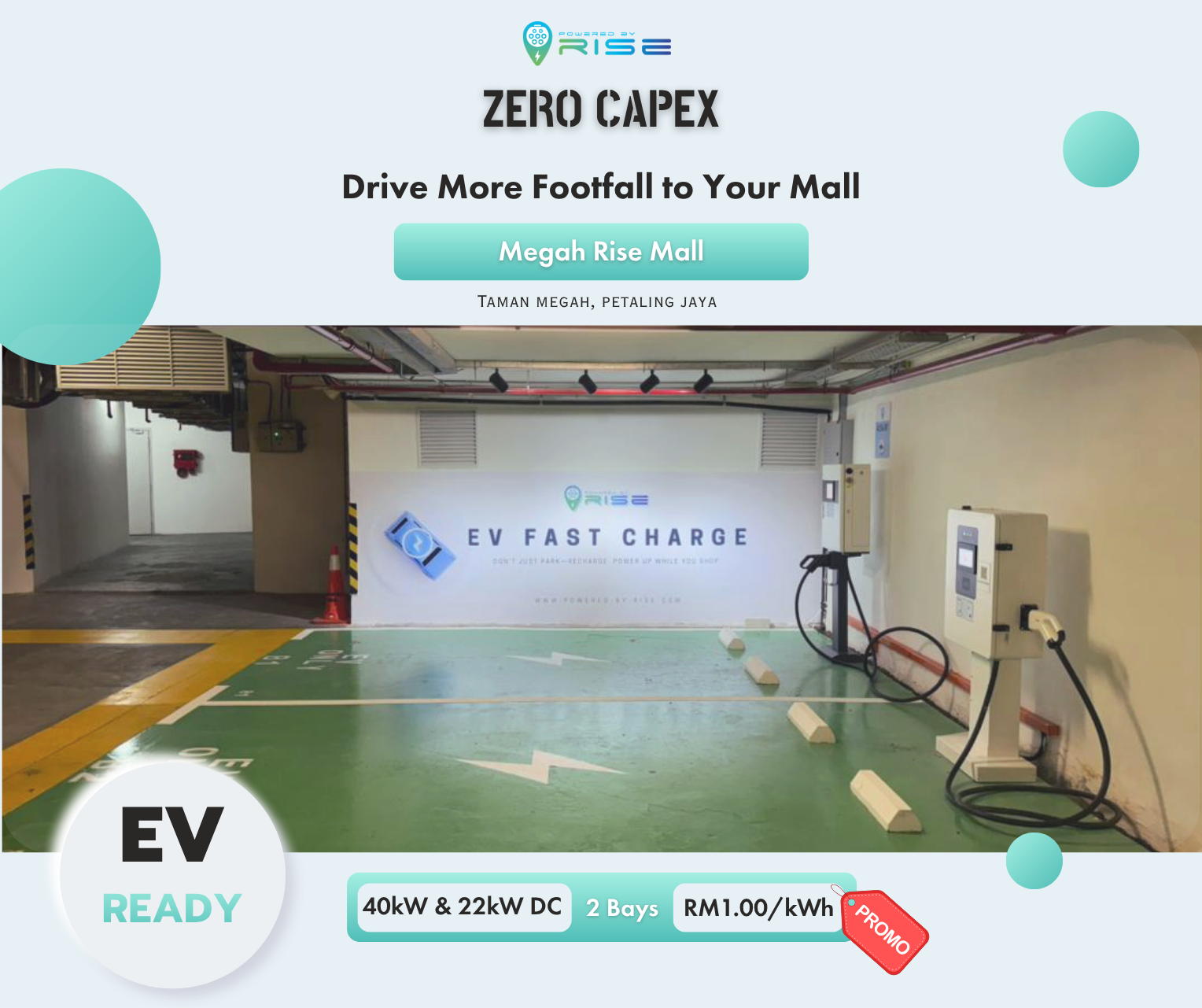 Powered by RISE EV charging station installed at Megah Rise Mall.