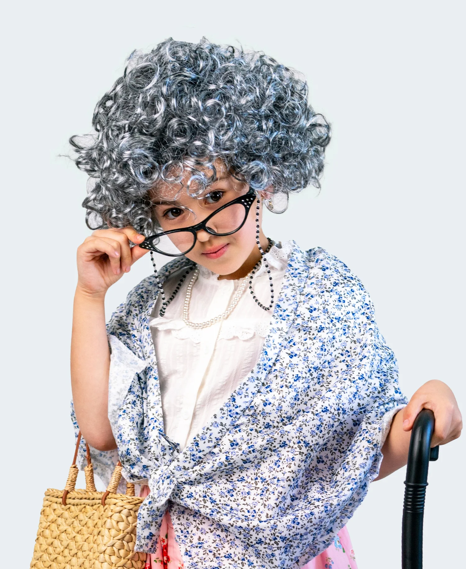 Granny Costume Grey Curly Hair Wig Set  Lil Costumes