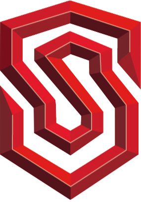 An optical illusion of an impossible red labyrinth or maze with a three-dimensional appearance.