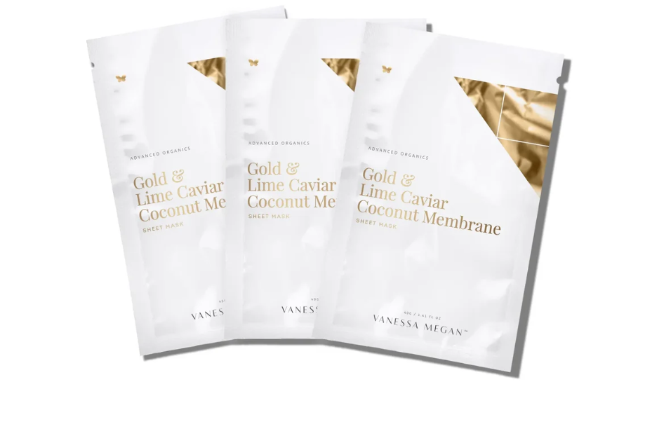 Gold & Lime Caviar/ Coconut Membrane Sheet Mask/ 3 - Pack