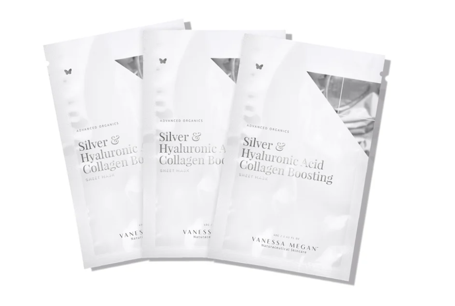 Silver & Hyaluronic/ Collagen Boosting Sheet Mask/ 3 Pack