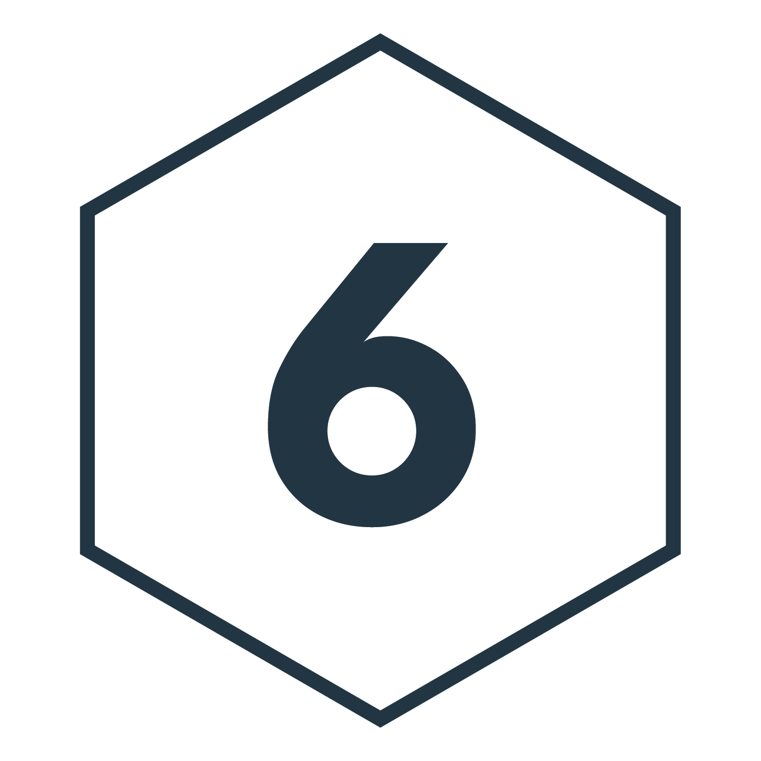 Number 6 inside a hexagon outline.