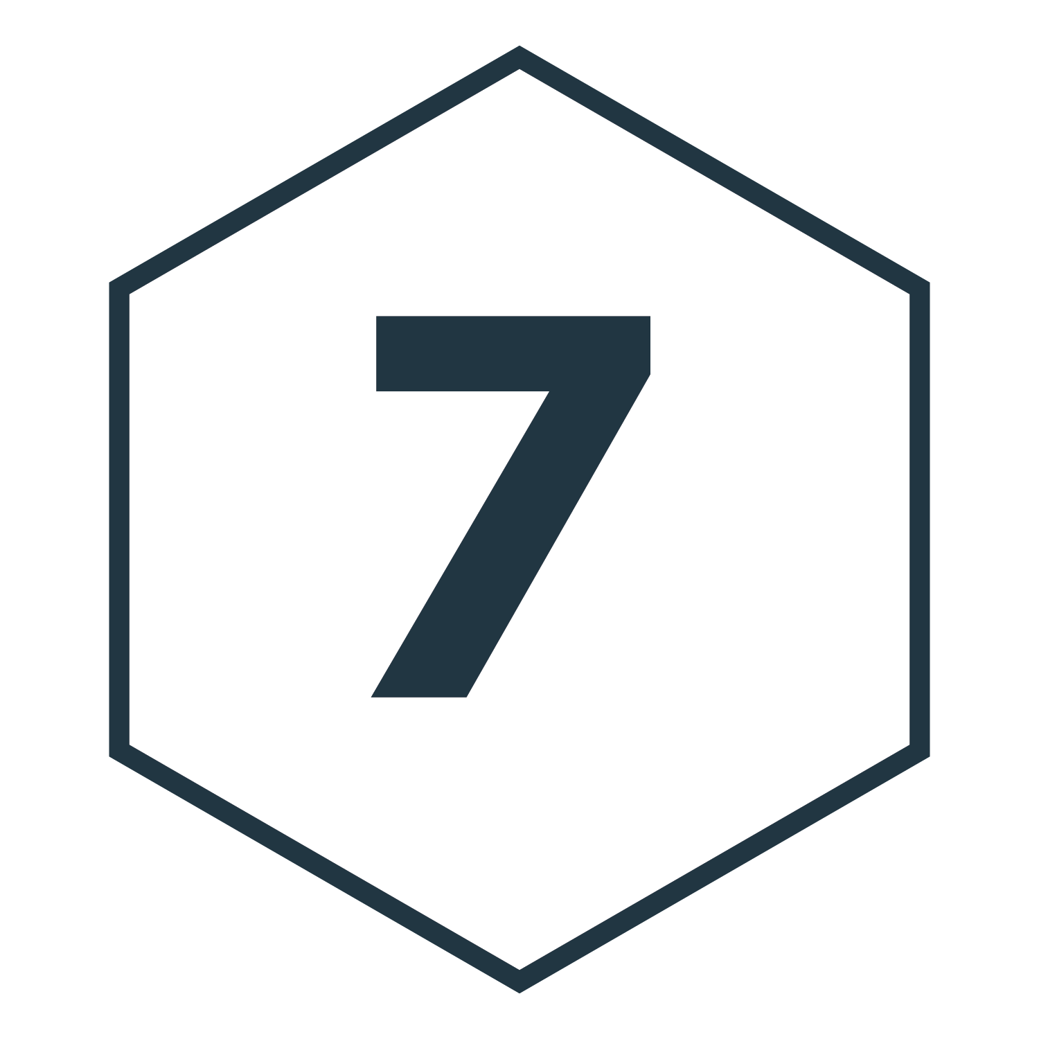 Number seven inside a hexagonal shape with a thick border.