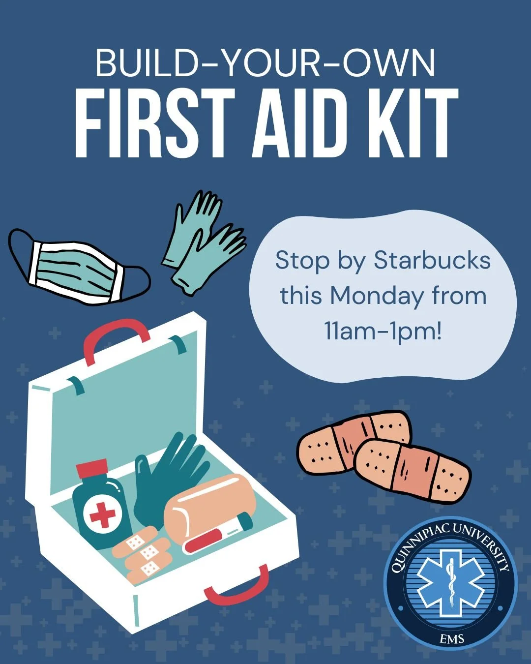 Join us in kicking off NCEMSF Week!  Stop by Starbucks on Monday, 11/10, to create your own first aid kit and leave a kind message for our EMTs. Learn more about our agency and what collegiate EMS is all about! 🩹