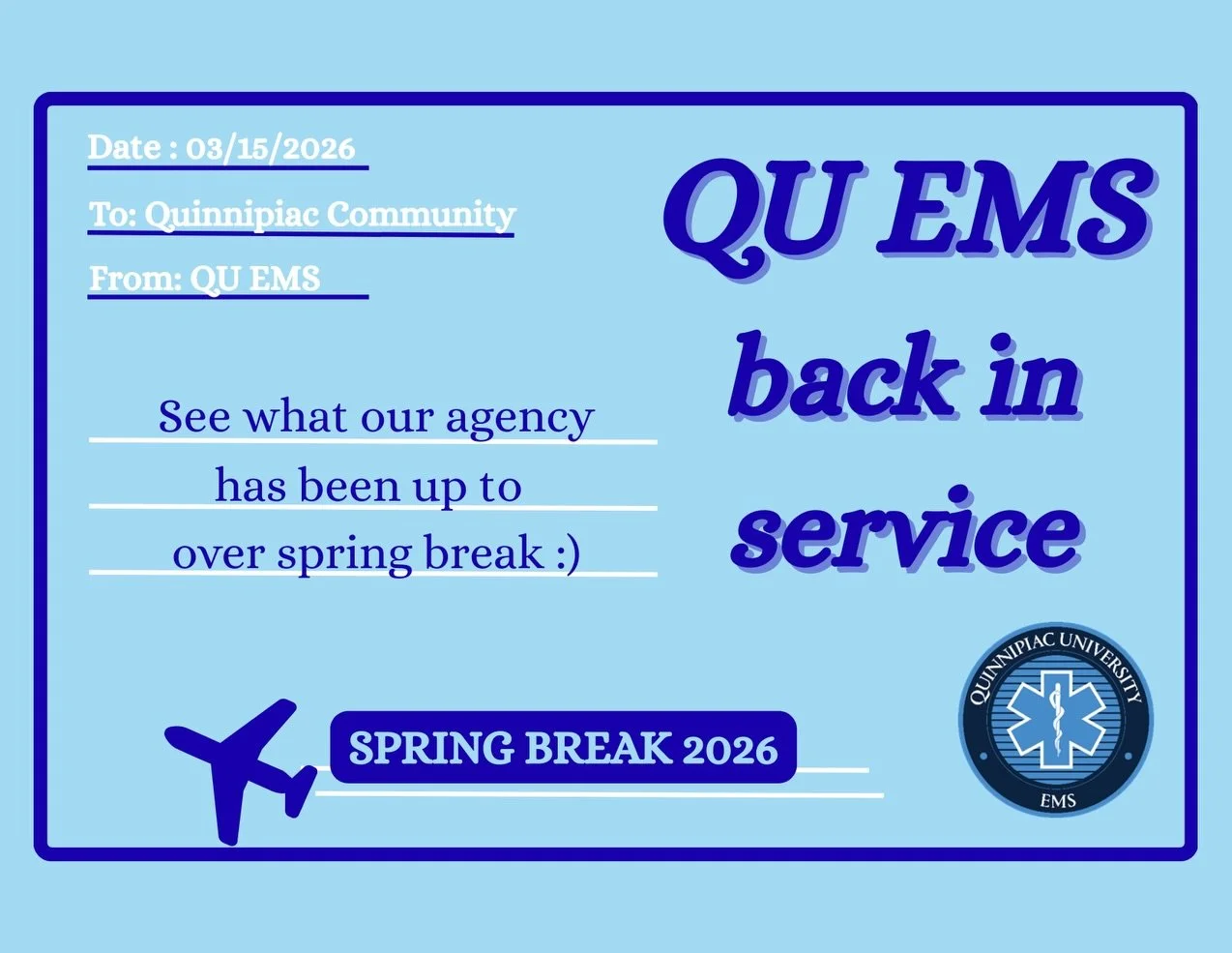 QU EMS is back in service! Check out what our members have been up to on spring break 🏖️😎☀️🏥🩺