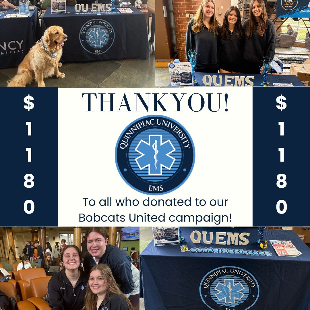 QU EMS wants to say a big THANK YOU to all of our donors who helped us raise $1,180! We appreciate all your love and support❤️
