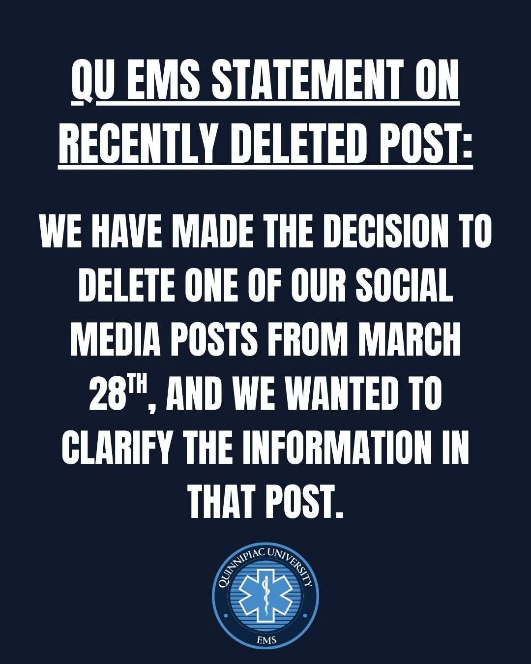 We wanted to address this matter firsthand...

Join QU EMS! We are looking for dedicated, reliable individuals who are ready to help others when it matters most. Whether you&rsquo;re a certified EMT or interested in gaining hands-on experience in eme
