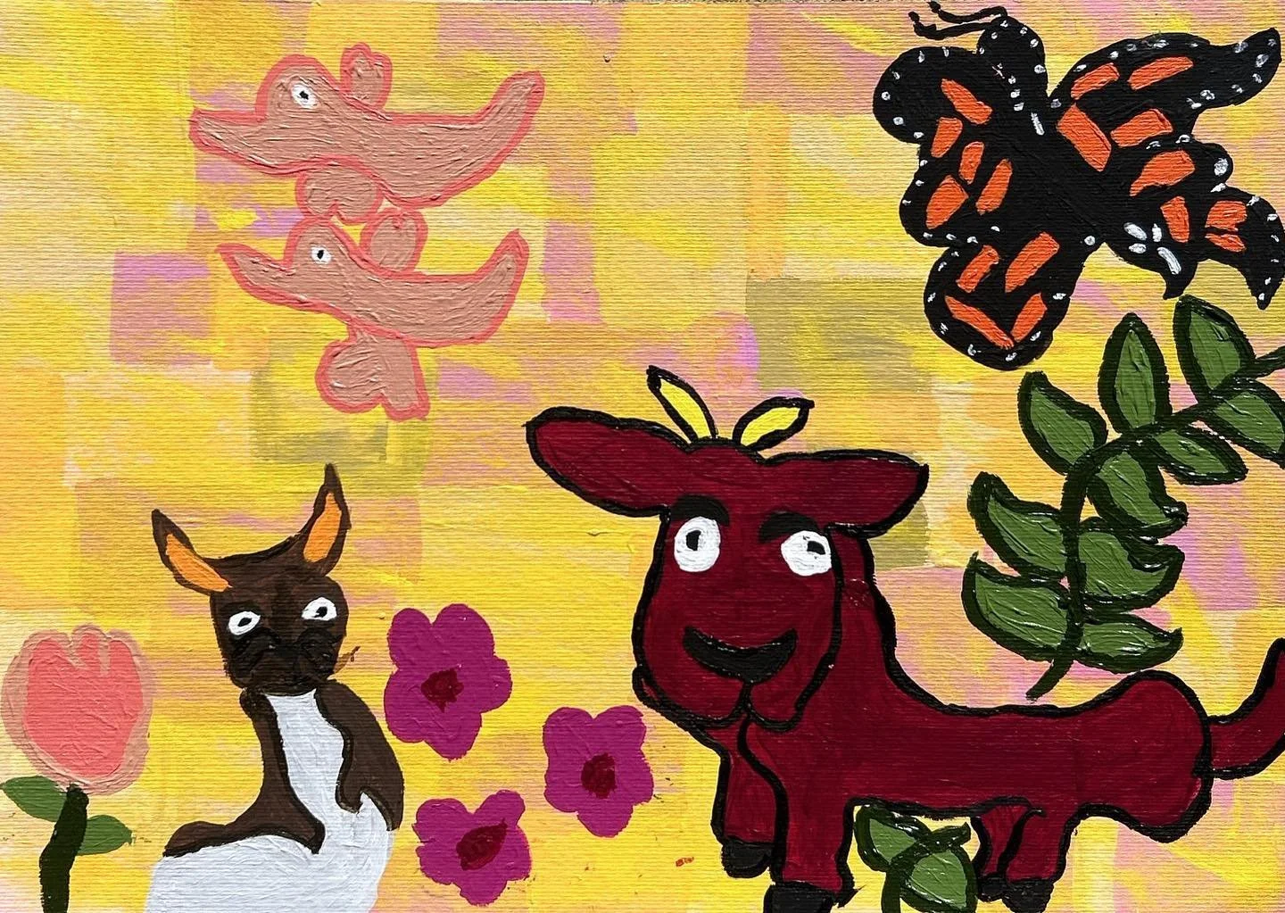 &lsquo;Sunshiney Garden&rsquo;, 297mm x  420mm, acrylic on canvas.