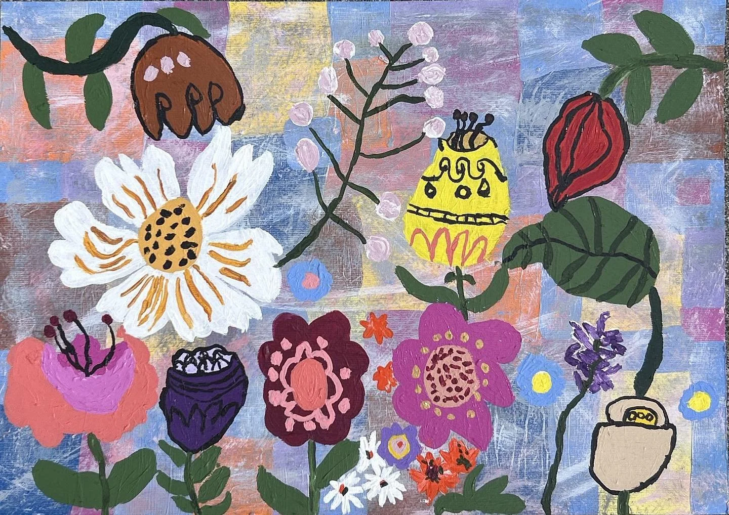 &lsquo;Dreamy Flowers&rsquo;, 297mm x 420mm, acrylic on canvas. 

Josie adores playing with many floral elements in her paintings as showcased in this work! 

- Josie&rsquo;s team x