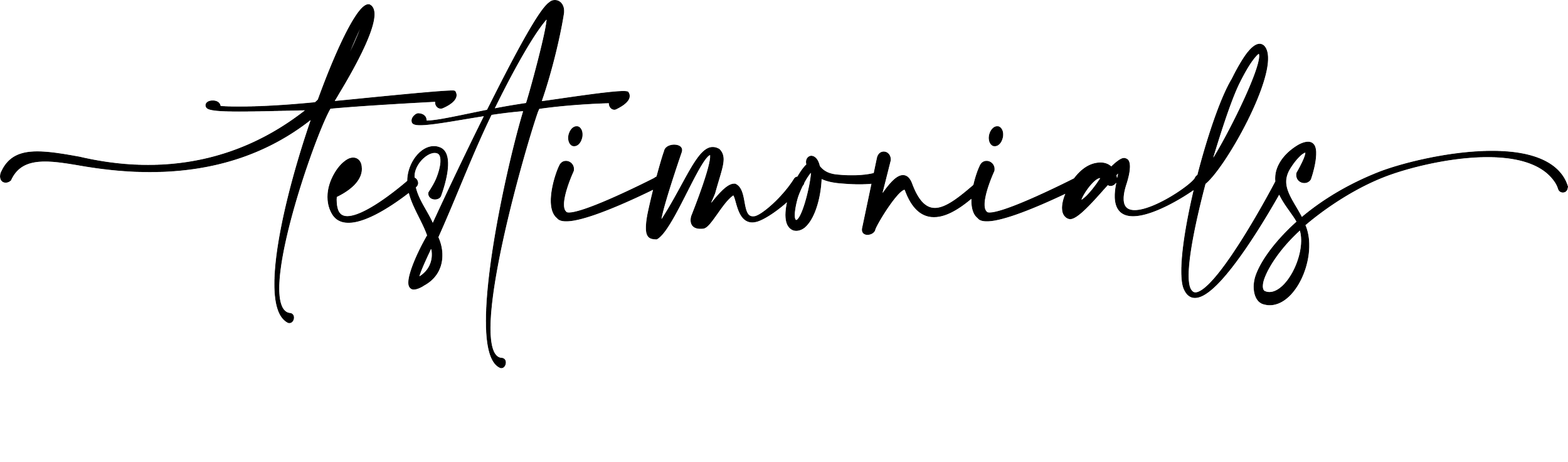 Black cursive text that reads 'testimonials' on a transparent background.