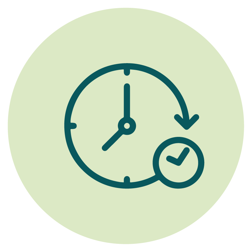 Clock with a checkmark and arrow indicating a time rewind or reset.